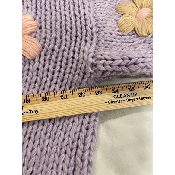 Chicwish Embroidered Floral Chunky Knit Cardigan Sweater Lilac Women's - Picture 13 of 14